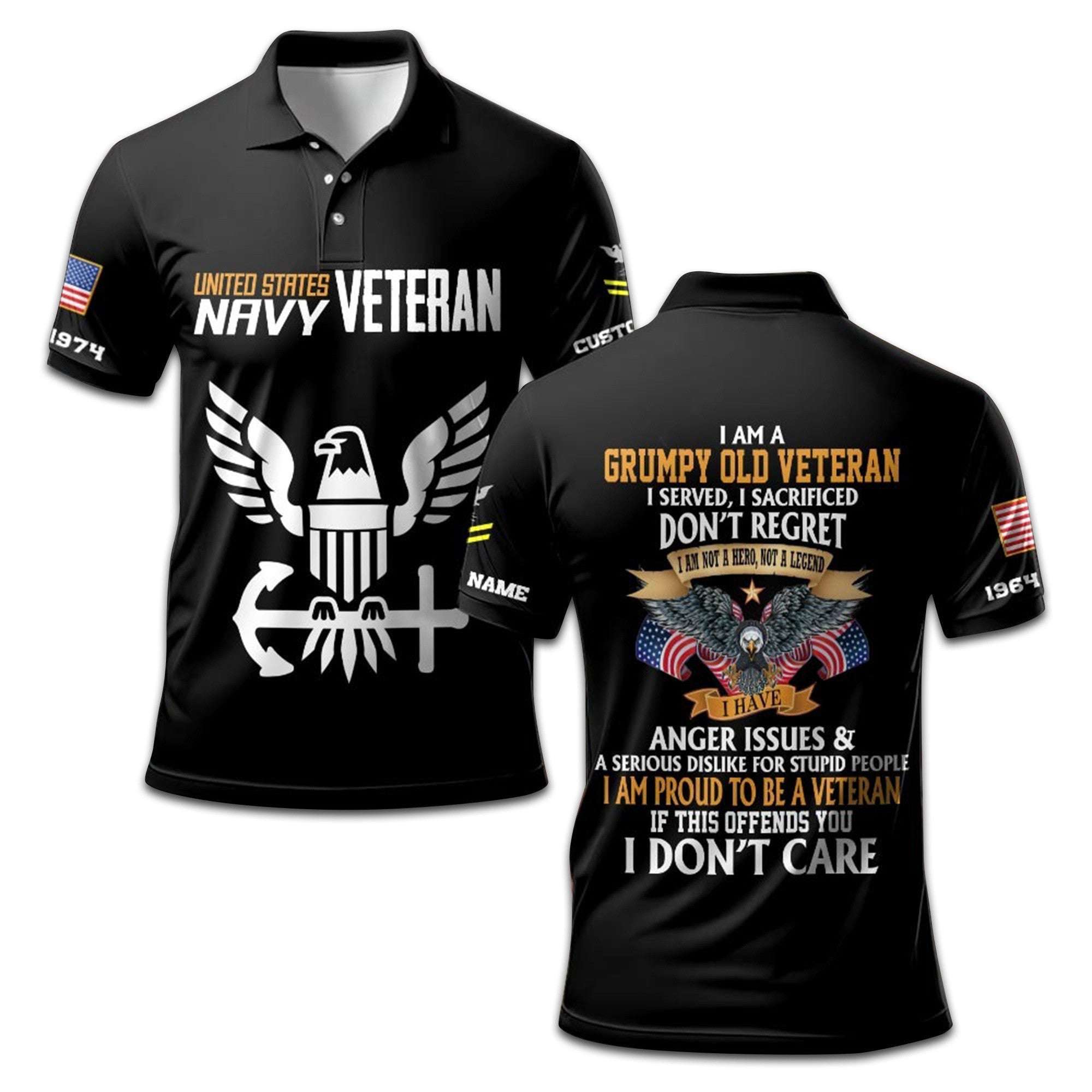 Premium Custom US Navy Polo Shirt VPVC208002, Gifts for Navy Veteran, Gifts On Father's Day, Independence Day, Veterans Day.