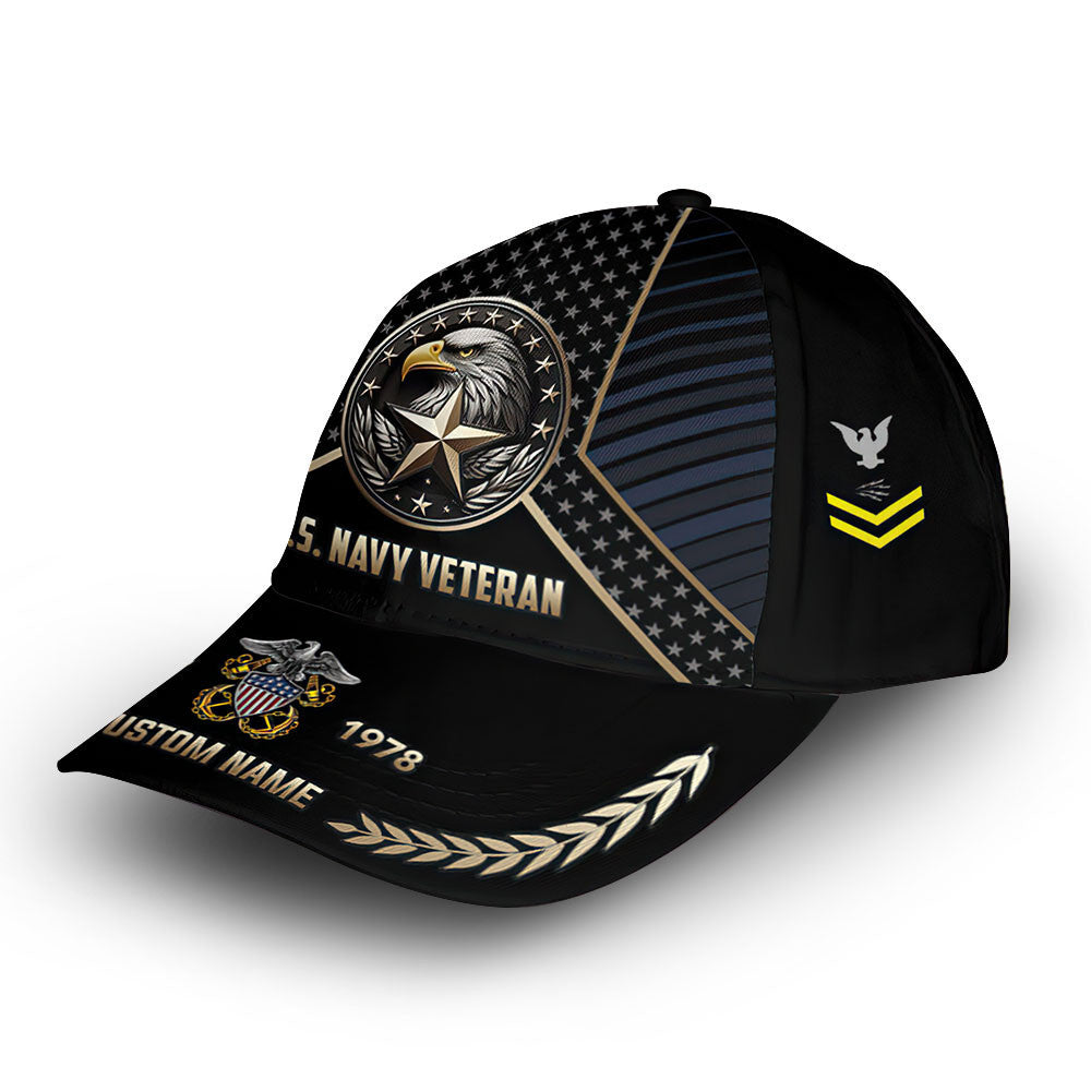 Unique Custom Name, Rank, Year, US Navy Cap VPVC007302, Gifts For Navy Veteran, Gifts For Dad, For Husband, Best Gifts On Father's Day, Independence Day, Veterans Day.