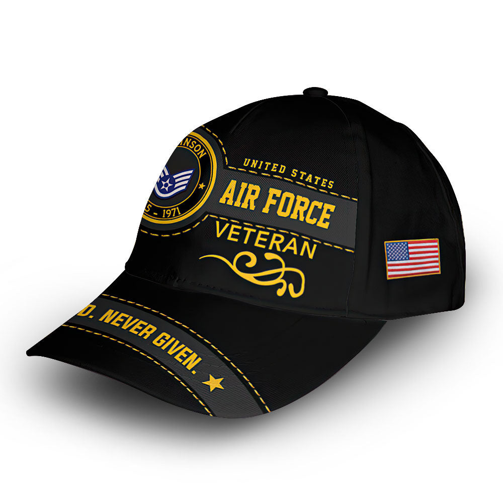 Premium USAF Cap VPVC008604, Custom Name, Rank, Year, Gifts For Air Force Veteran, Best Gifts On Father's Day, Armed Forces Day, Independence Day, Veterans Day.
