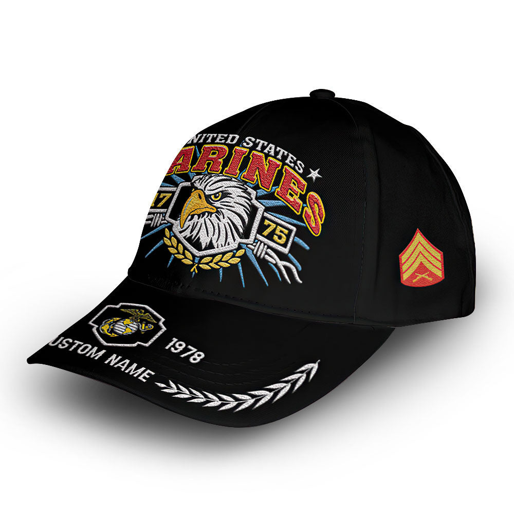 Premium USMC Cap VPVC009803, Custom Name, Rank, Year, Gifts For Marine Veteran, Best Gifts On Father's Day, Armed Forces Day, Independence Day, Veterans Day.