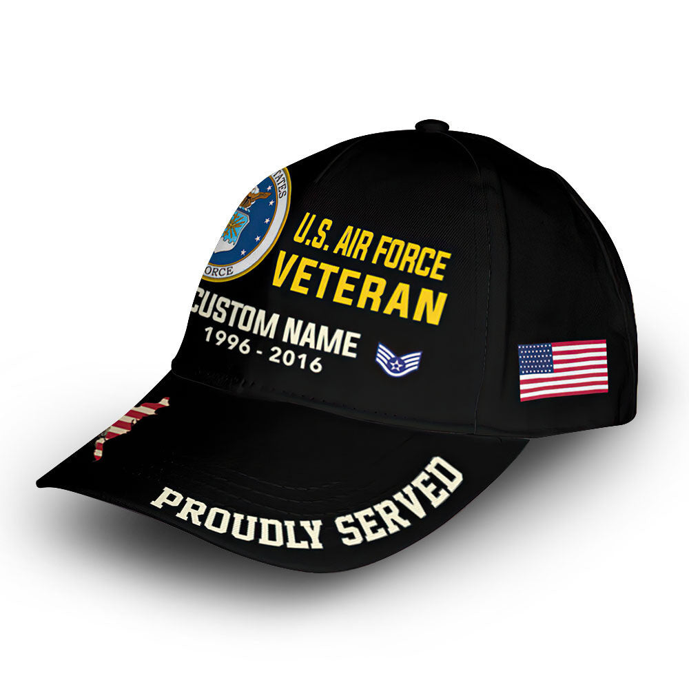Unique Custom Name, Rank, Year, USAF Cap VPVC010504, Gifts For Air Force Veteran, Gifts For Dad, For Husband, Best Gifts On Father's Day, Independence Day, Veterans Day.
