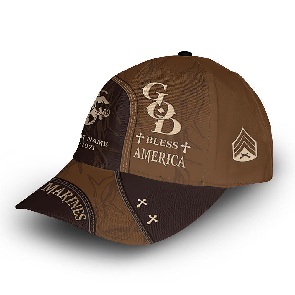 Premium USMC Cap VPVC011203, Custom Name, Rank, Year, Gifts For Marine Veteran, Best Gifts On Father's Day, Armed Forces Day, Independence Day, Veterans Day.