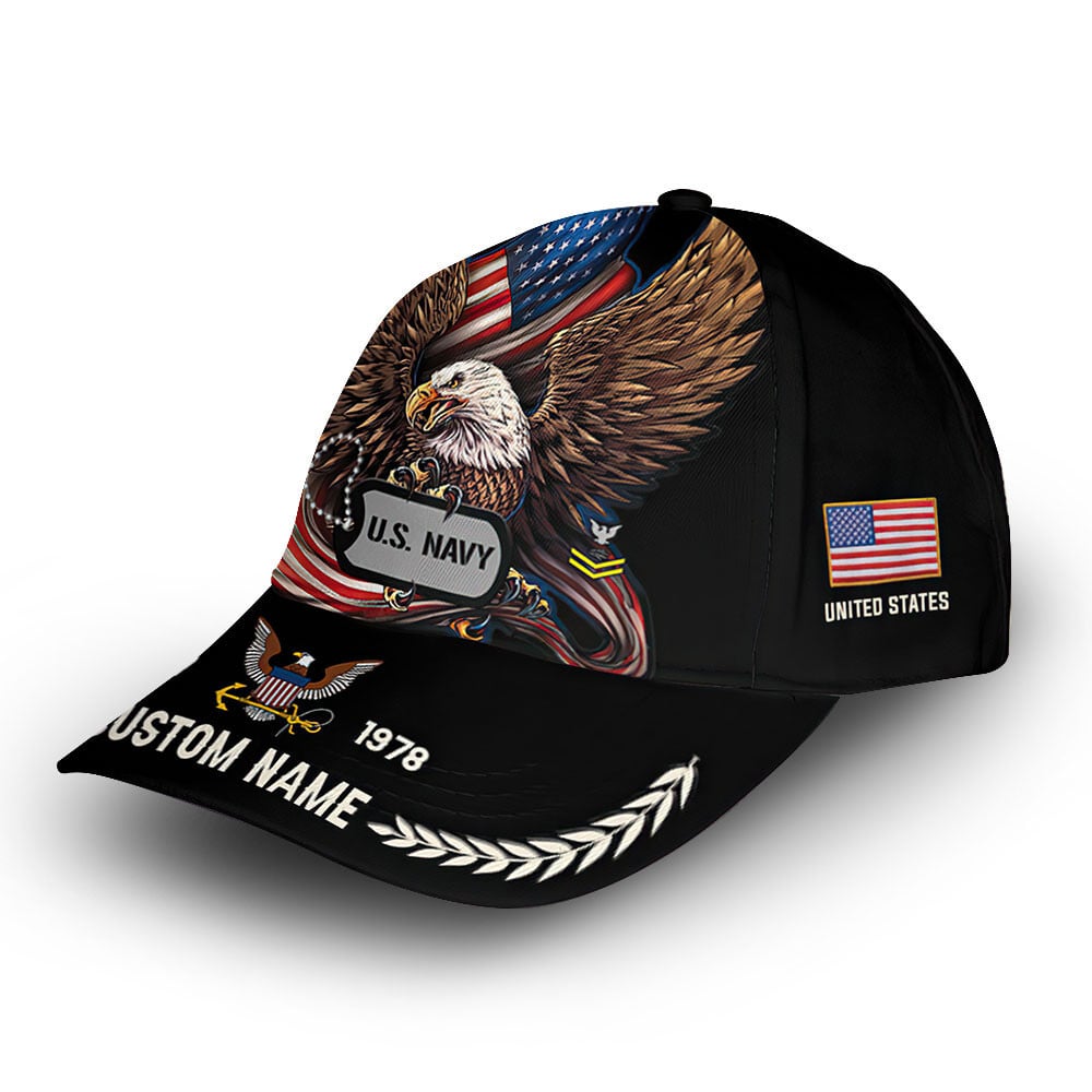 Premium US Navy Cap VPVC013207, Custom Name, Rank, Year, Gifts For Navy Veteran, Best Gifts On Father's Day, Armed Forces Day, Independence Day, Veterans Day.