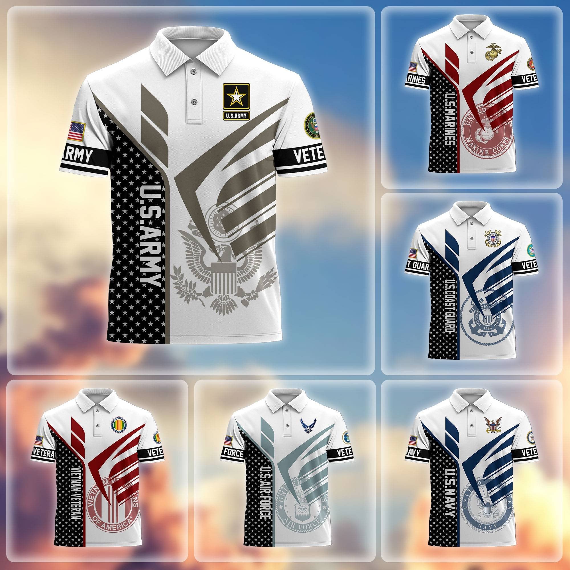 Premium US Veterans Polo Shirt BPHN240211, Gifts For US Veterans, Gifts On Father's Day, Independence Day, Armed Forces Day, Veterans Day.