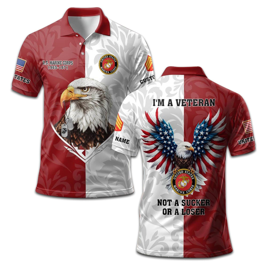 Premium USMC Polo Shirt VPVC208503, Custom Name, Rank, Year, Gifts For Marine Veteran, Best Gifts On Father's Day, Armed Forces Day, Independence Day, Veterans Day.