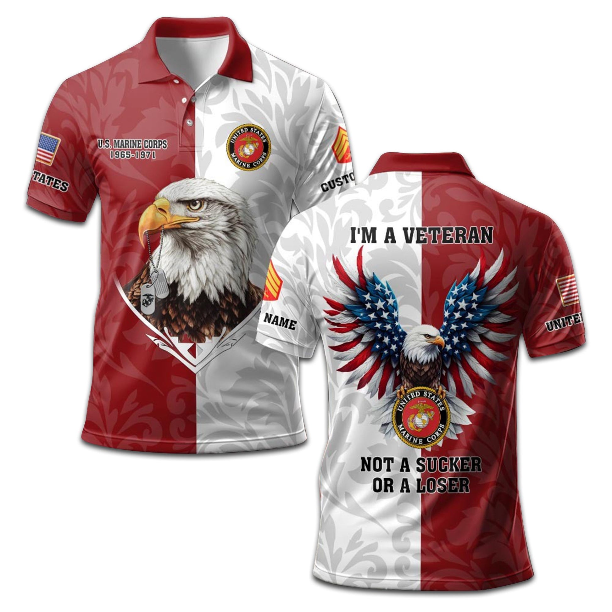 Premium USMC Polo Shirt VPVC208503, Custom Name, Rank, Year, Gifts For Marine Veteran, Best Gifts On Father's Day, Armed Forces Day, Independence Day, Veterans Day.