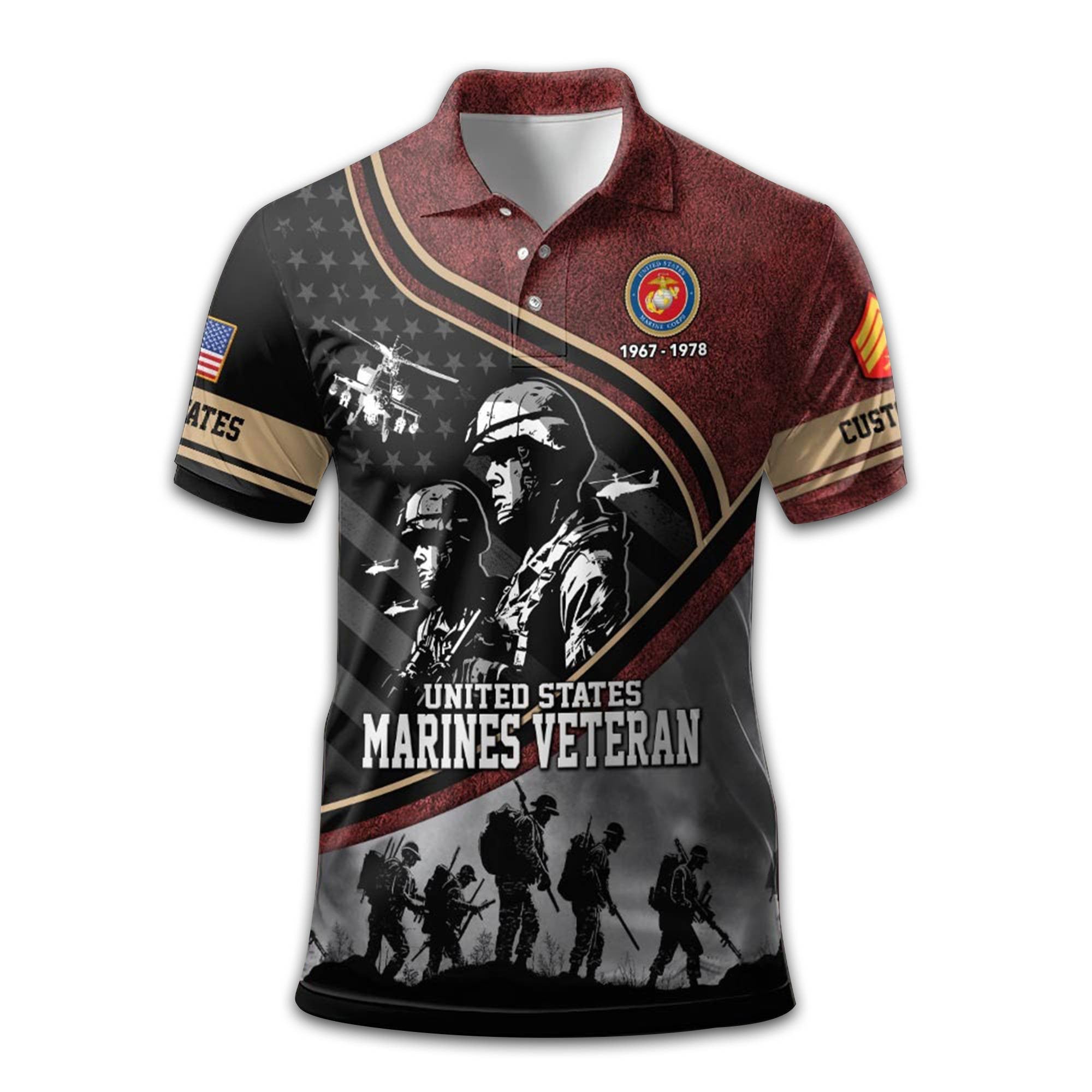 Premium USMC Polo Shirt VPVC209003, Custom Name, Rank, Year, Gifts For Marine Veteran, Best Gifts On Father's Day, Armed Forces Day, Independence Day, Veterans Day.
