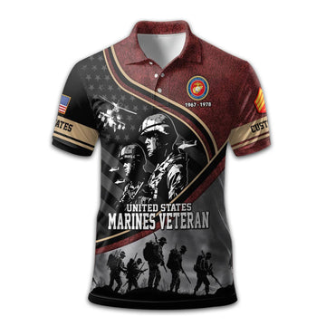 Premium USMC Polo Shirt VPVC209003, Custom Name, Rank, Year, Gifts For Marine Veteran, Best Gifts On Father's Day, Armed Forces Day, Independence Day, Veterans Day.