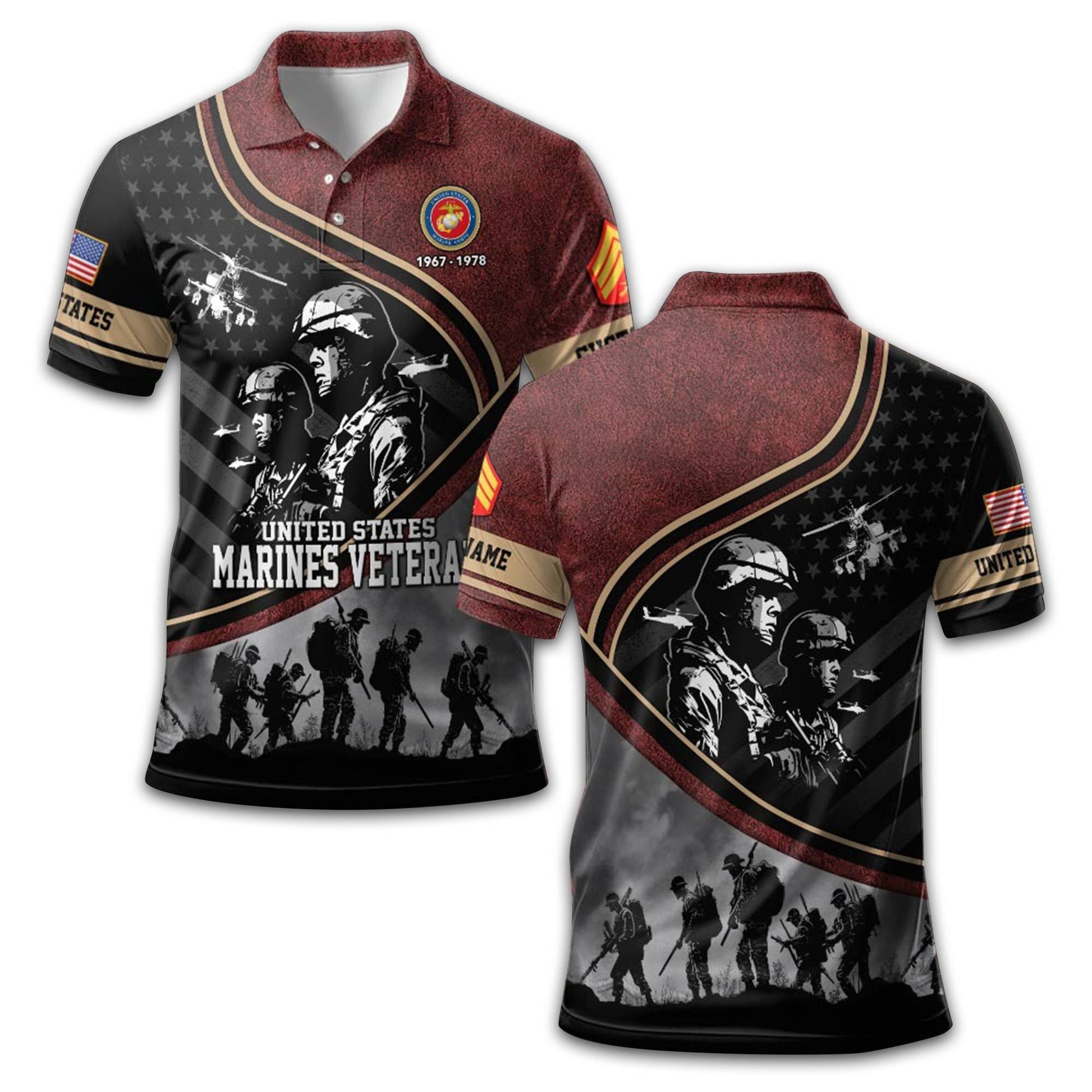 Premium USMC Polo Shirt VPVC209003, Custom Name, Rank, Year, Gifts For Marine Veteran, Best Gifts On Father's Day, Armed Forces Day, Independence Day, Veterans Day.