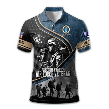 Premium USAF Polo Shirt VPVC209004, Custom Name, Rank, Year, Gifts For Air Force Veteran, Best Gifts On Father's Day, Armed Forces Day, Independence Day, Veterans Day.