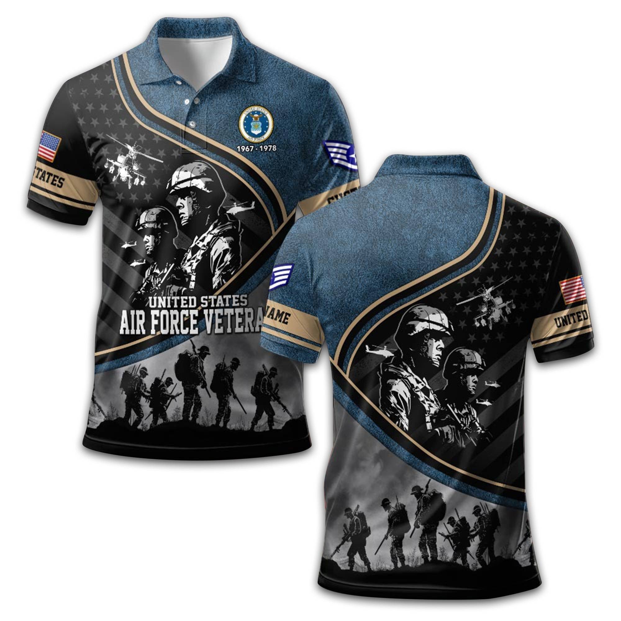 Premium USAF Polo Shirt VPVC209004, Custom Name, Rank, Year, Gifts For Air Force Veteran, Best Gifts On Father's Day, Armed Forces Day, Independence Day, Veterans Day.