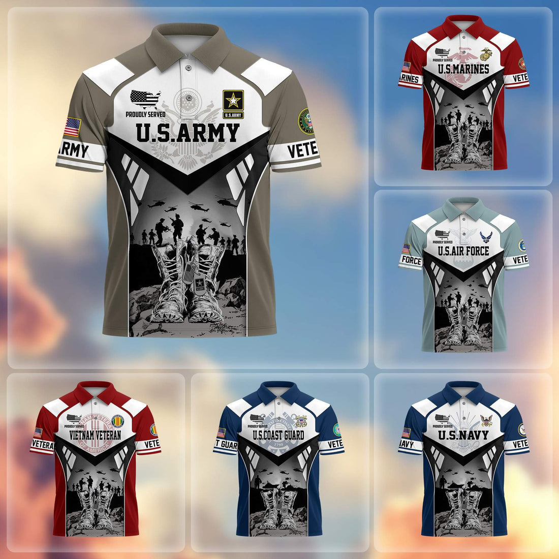 Premium US Veterans Polo Shirt BPHN240213, Gifts For US Veterans, Gifts On Father's Day, Independence Day, Armed Forces Day, Veterans Day.