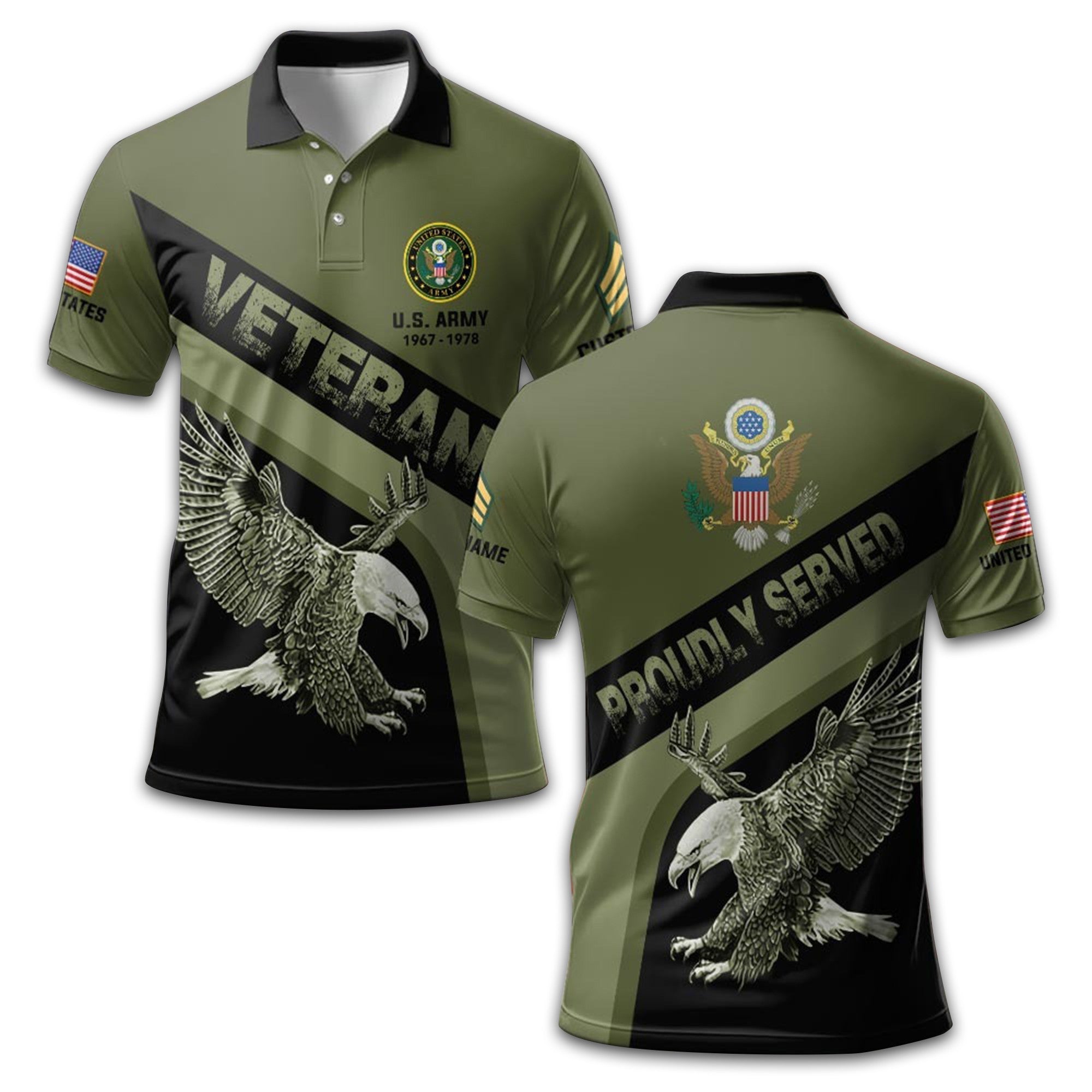 Premium US Army Polo Shirt VPVC210301, Custom Name, Rank, Year, Gifts For Army Veteran, Best Gifts On Father's Day, Armed Forces Day, Independence Day, Veterans Day.