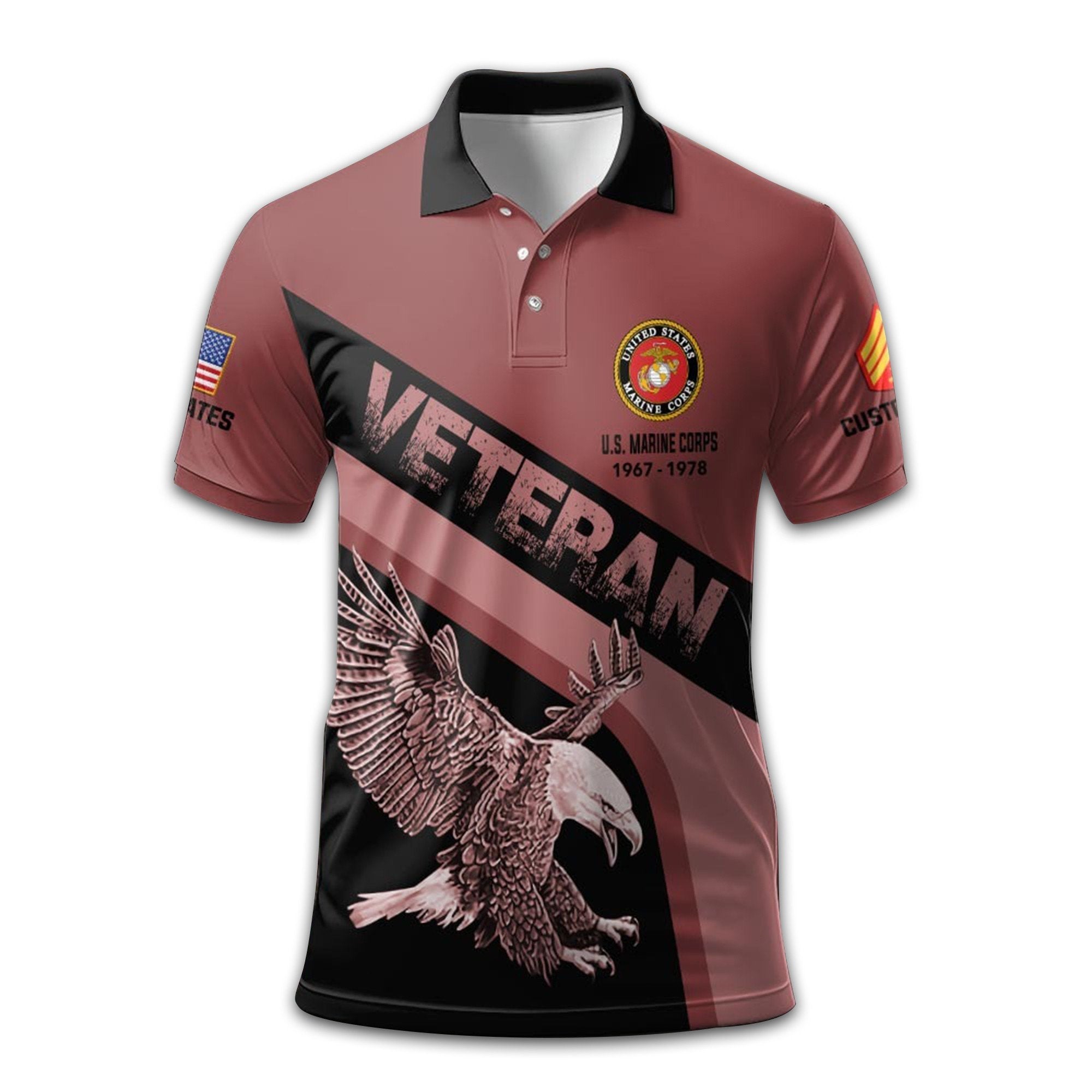 Premium USMC Polo Shirt VPVC210303, Custom Name, Rank, Year, Gifts For Marine Veteran, Best Gifts On Father's Day, Armed Forces Day, Independence Day, Veterans Day.