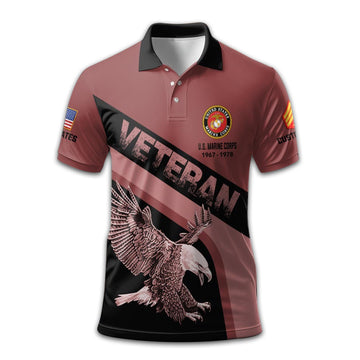 Premium USMC Polo Shirt VPVC210303, Custom Name, Rank, Year, Gifts For Marine Veteran, Best Gifts On Father's Day, Armed Forces Day, Independence Day, Veterans Day.