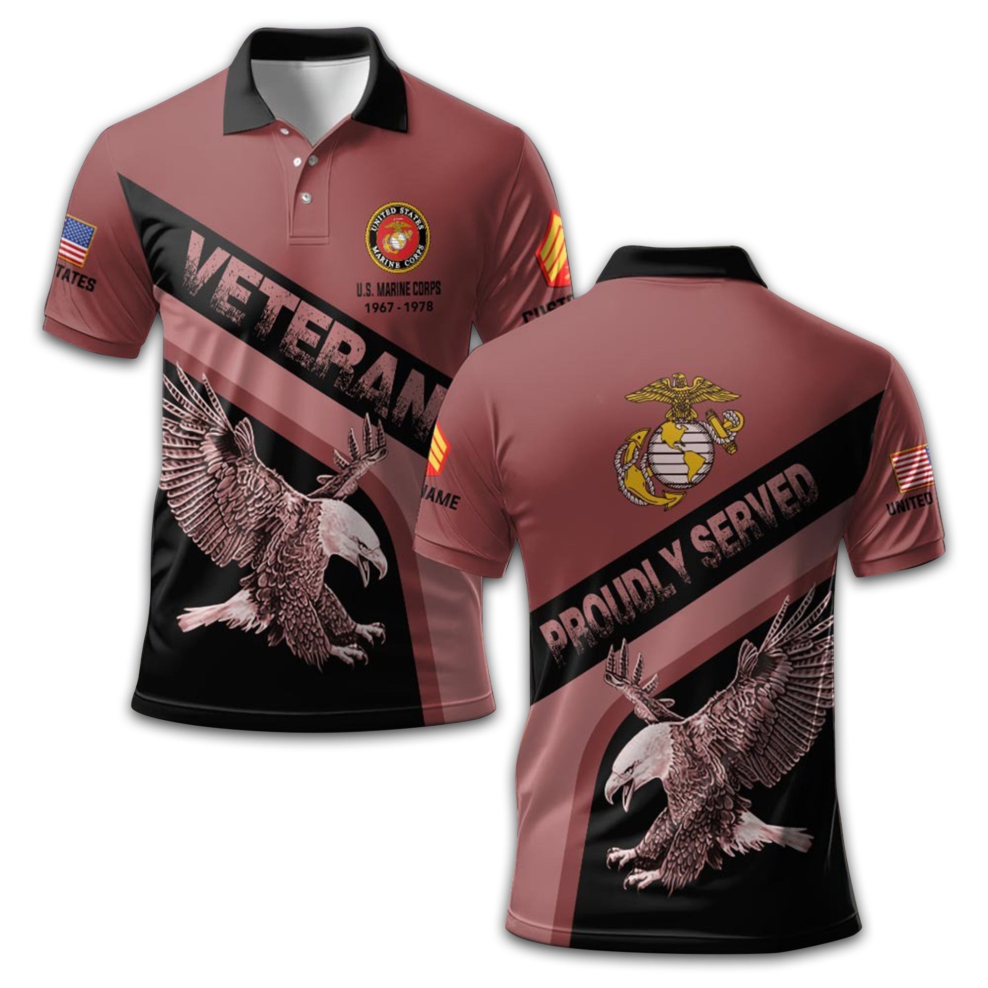Premium USMC Polo Shirt VPVC210303, Custom Name, Rank, Year, Gifts For Marine Veteran, Best Gifts On Father's Day, Armed Forces Day, Independence Day, Veterans Day.