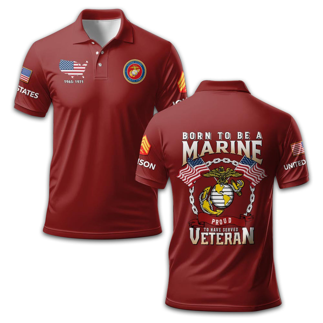 Premium USMC Polo Shirt VPVC210803, Custom Name, Rank, Year, Gifts For Marine Veteran, Best Gifts On Father's Day, Armed Forces Day, Independence Day, Veterans Day.