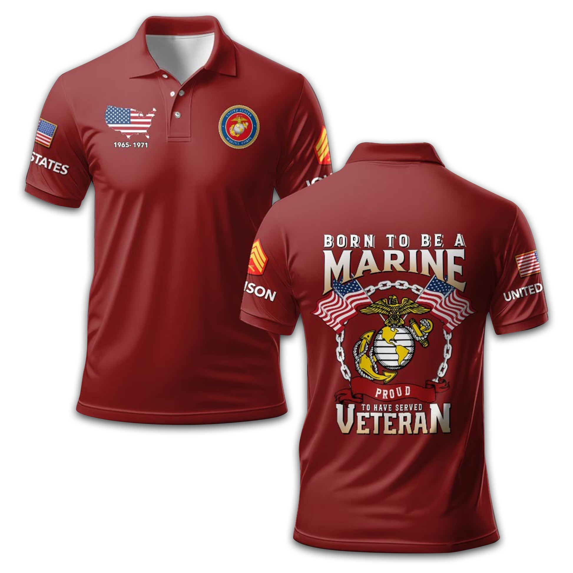 Premium USMC Polo Shirt VPVC210803, Custom Name, Rank, Year, Gifts For Marine Veteran, Best Gifts On Father's Day, Armed Forces Day, Independence Day, Veterans Day.