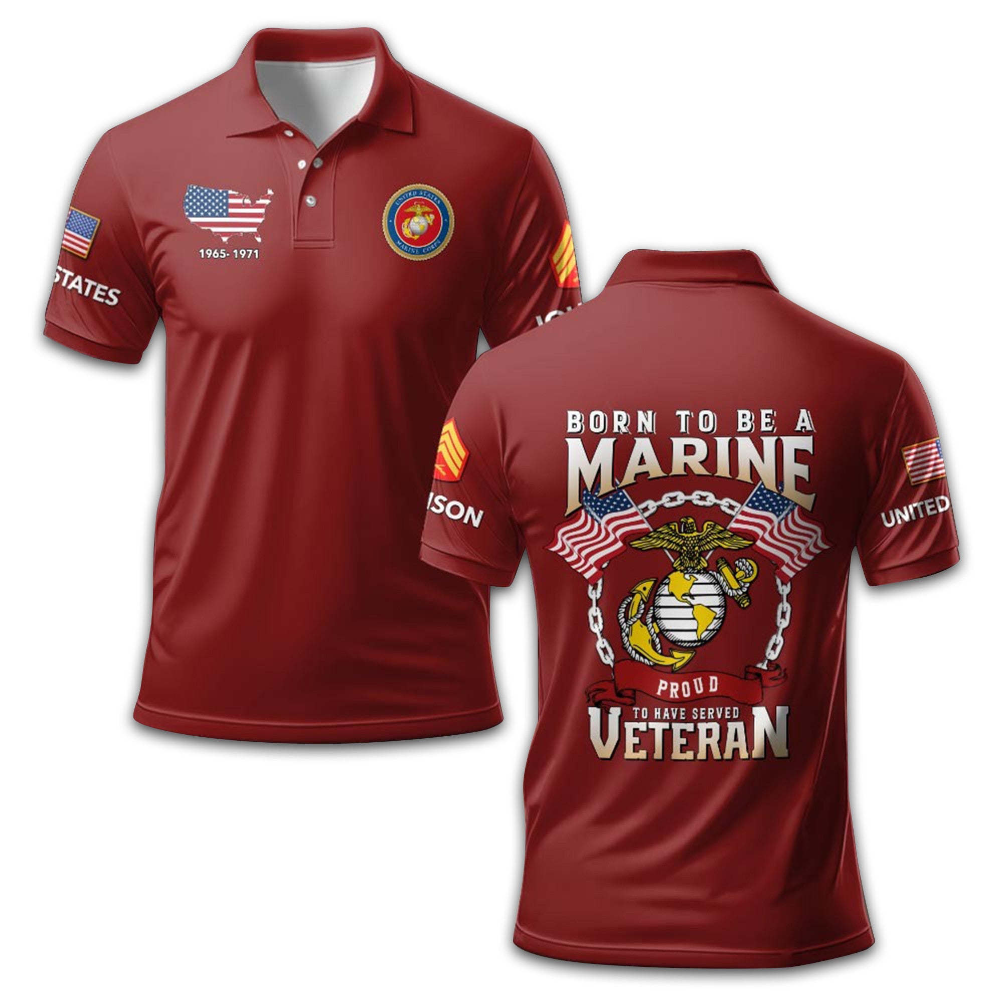 Premium USMC Polo Shirt VPVC210803, Custom Name, Rank, Year, Gifts For Marine Veteran, Best Gifts On Father's Day, Armed Forces Day, Independence Day, Veterans Day.