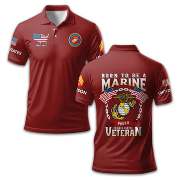Premium USMC Polo Shirt VPVC210803, Custom Name, Rank, Year, Gifts For Marine Veteran, Best Gifts On Father's Day, Armed Forces Day, Independence Day, Veterans Day.