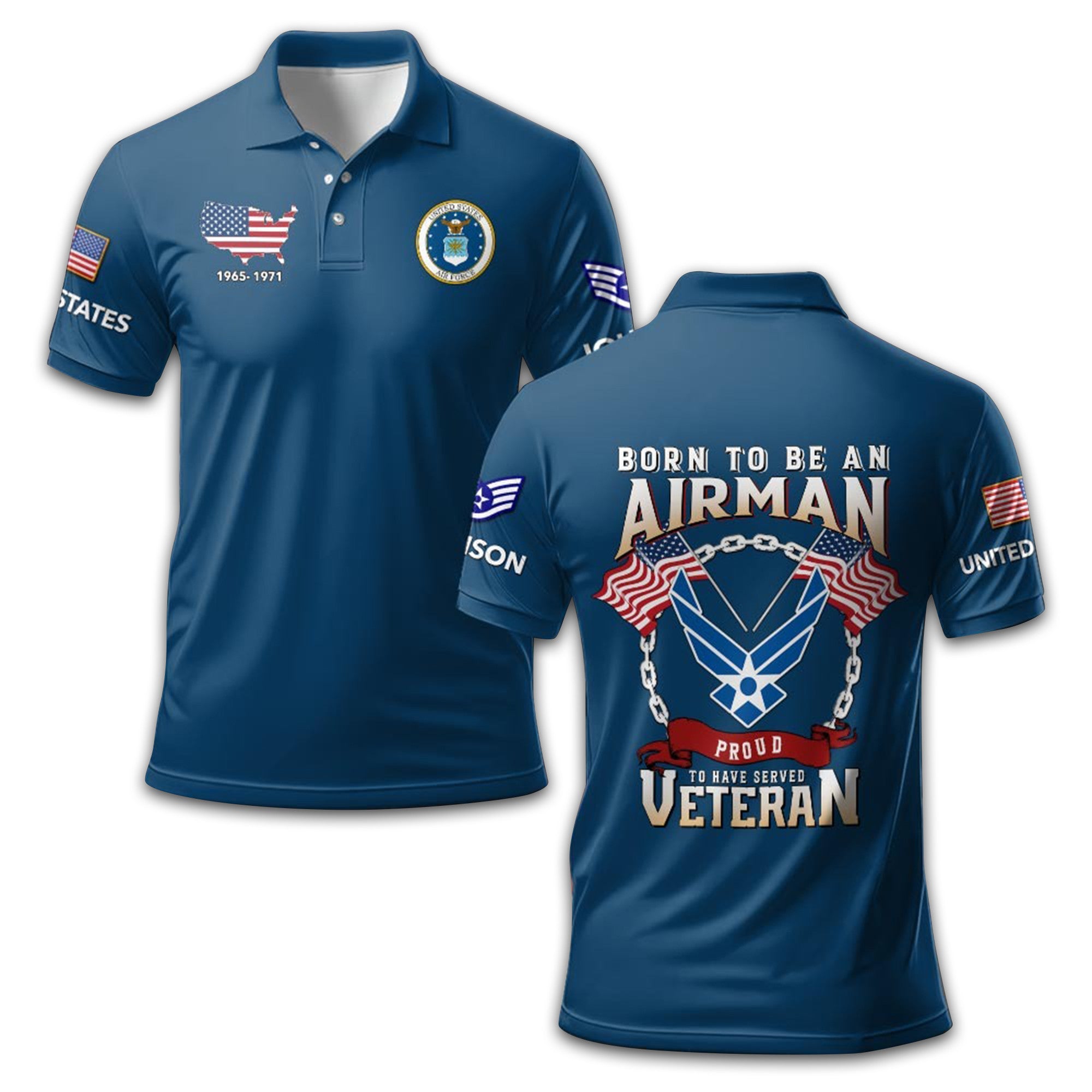 Premium USAF Polo Shirt VPVC210804, Custom Name, Rank, Year, Gifts For Air Force Veteran, Best Gifts On Father's Day, Armed Forces Day, Independence Day, Veterans Day.