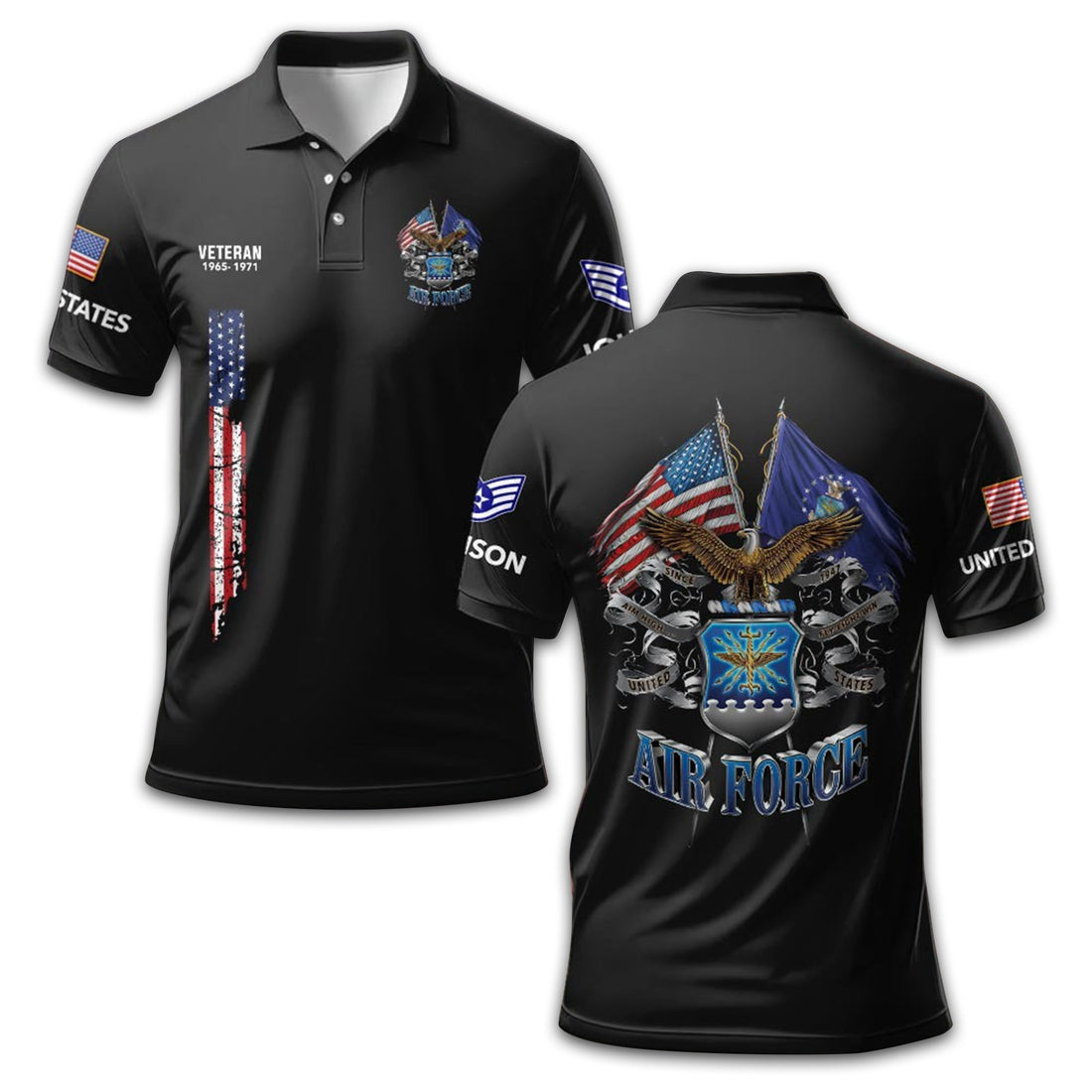 Unique Custom Name, Rank, USAF Polo Shirt VPVC211309, Gifts For Air Force Veteran, Gifts For Dad, For Husband, Best Gifts On Father's Day, Independence Day, Veterans Day.