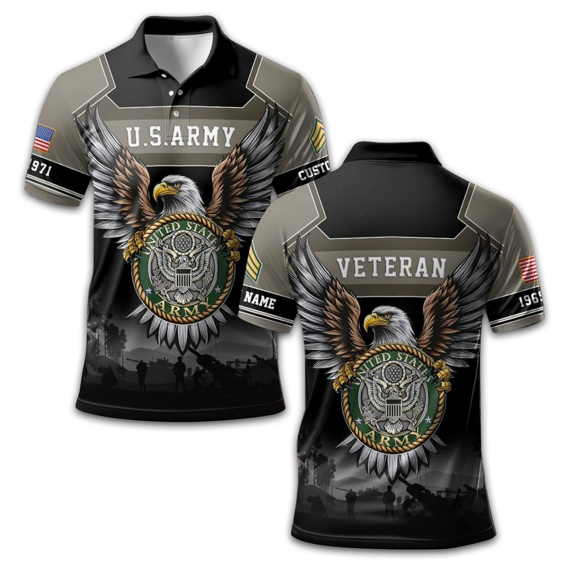 Premium US Army Polo Shirt VPVC211501, Custom Name, Rank, Year, Gifts For Army Veteran, Best Gifts On Father's Day, Armed Forces Day, Independence Day, Veterans Day.