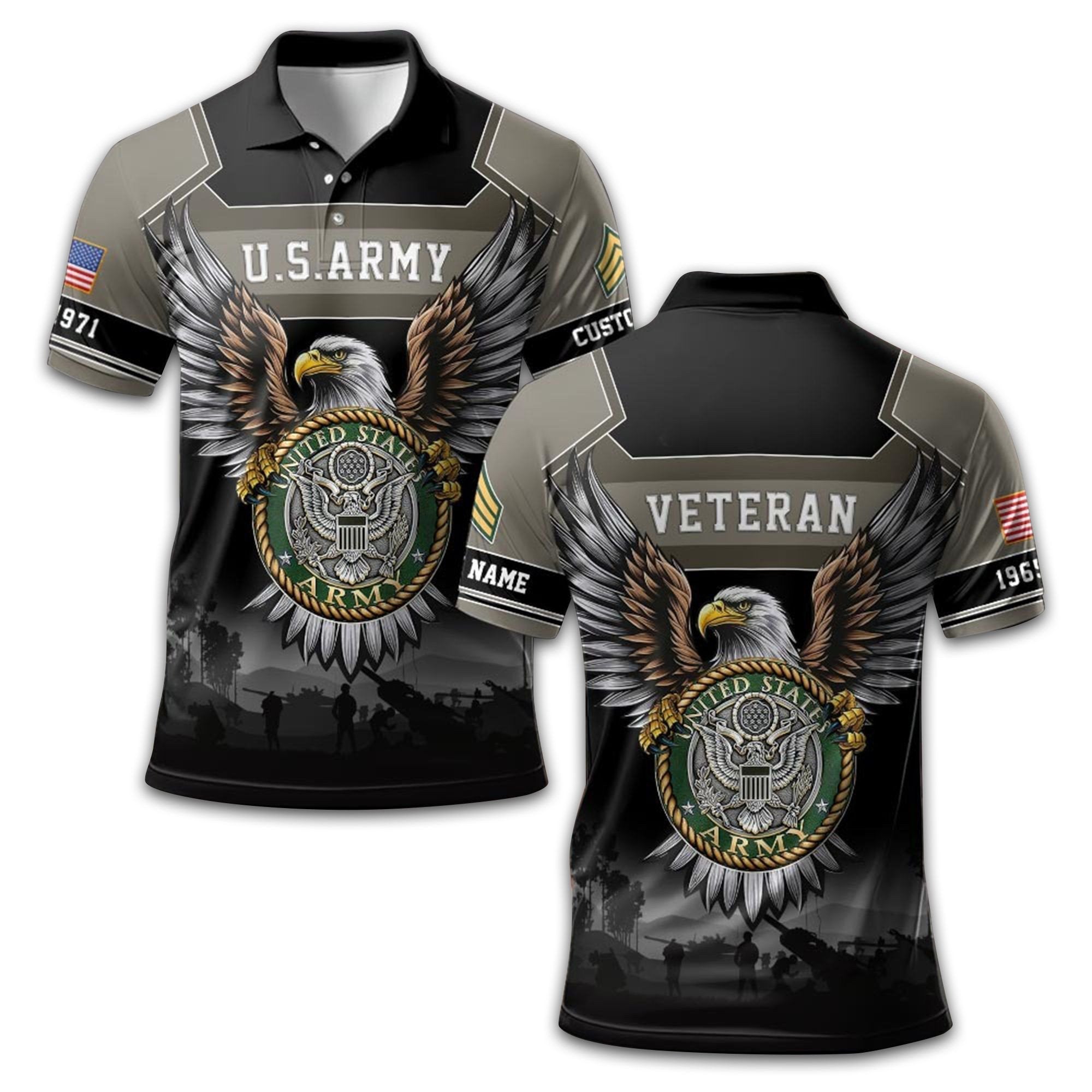 Premium US Army Polo Shirt VPVC211501, Custom Name, Rank, Year, Gifts For Army Veteran, Best Gifts On Father's Day, Armed Forces Day, Independence Day, Veterans Day.