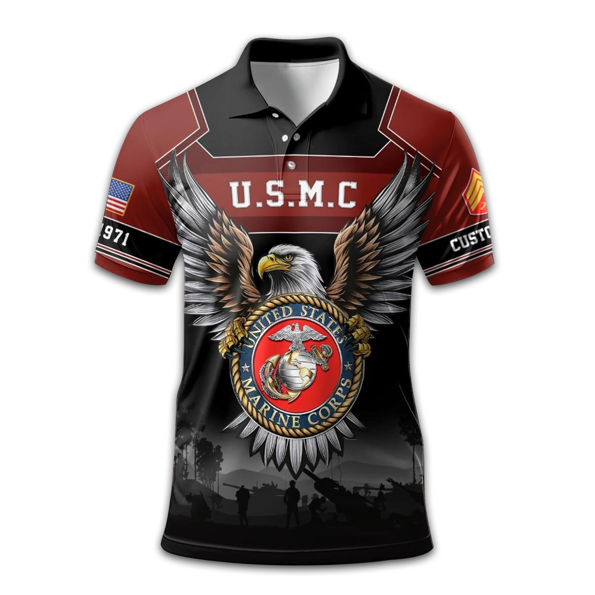 Premium USMC Polo Shirt VPVC211503, Custom Name, Rank, Year, Gifts For Marine Veteran, Best Gifts On Father's Day, Armed Forces Day, Independence Day, Veterans Day.