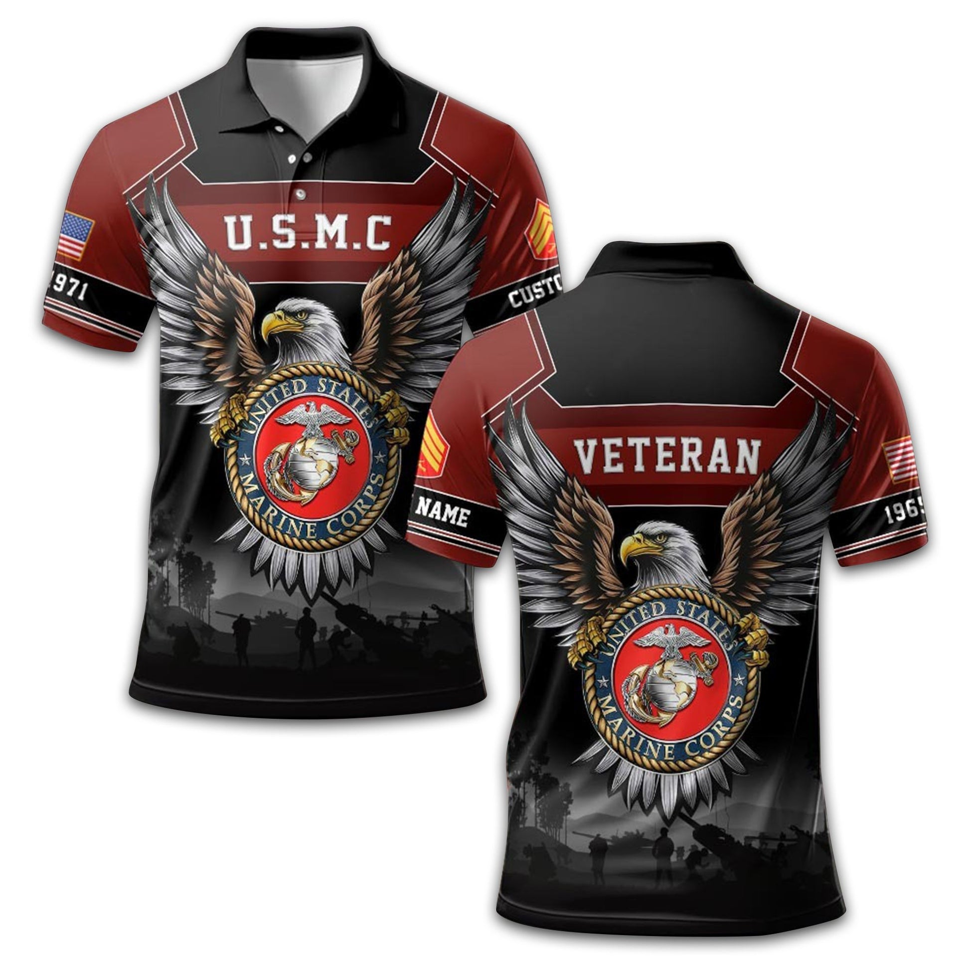 Premium USMC Polo Shirt VPVC211503, Custom Name, Rank, Year, Gifts For Marine Veteran, Best Gifts On Father's Day, Armed Forces Day, Independence Day, Veterans Day.