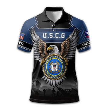 Premium USCG Polo Shirt VPVC211505, Custom Name, Rank, Year, Gifts For Coast Guard Veteran, Best Gifts On Father's Day, Armed Forces Day, Independence Day, Veterans Day.