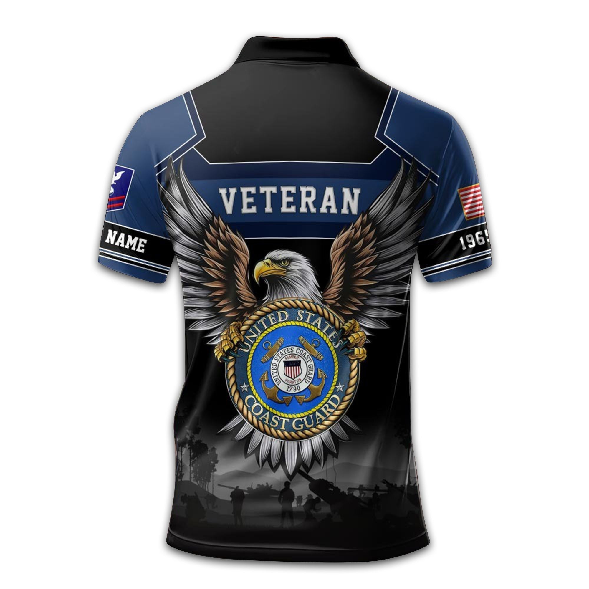 Premium USCG Polo Shirt VPVC211505, Custom Name, Rank, Year, Gifts For Coast Guard Veteran, Best Gifts On Father's Day, Armed Forces Day, Independence Day, Veterans Day.
