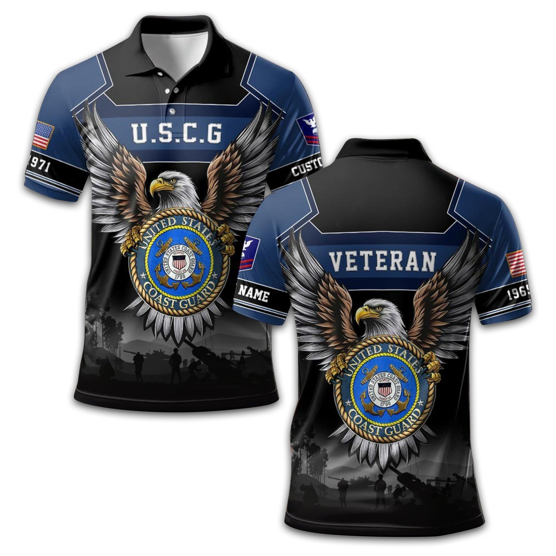 Premium USCG Polo Shirt VPVC211505, Custom Name, Rank, Year, Gifts For Coast Guard Veteran, Best Gifts On Father's Day, Armed Forces Day, Independence Day, Veterans Day.