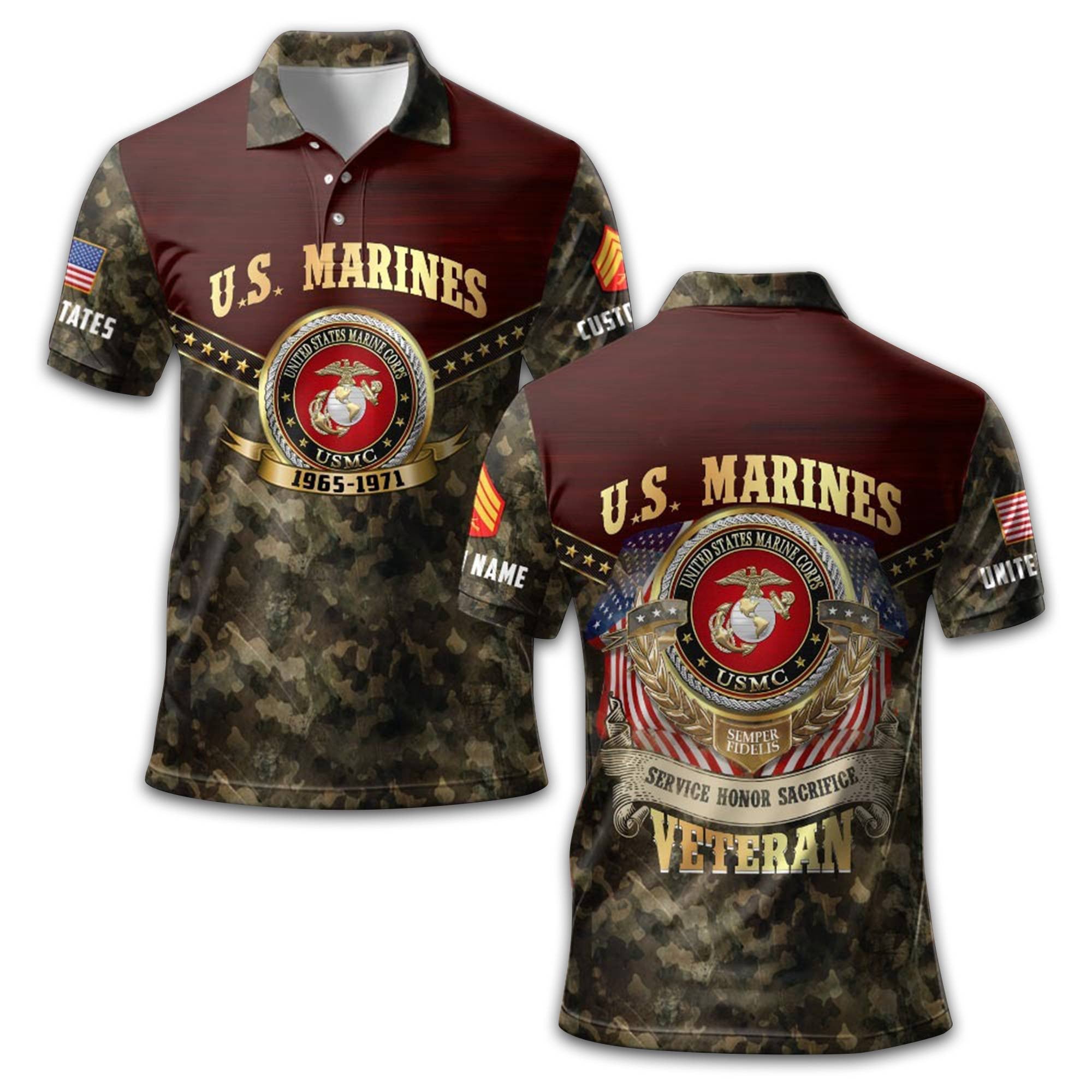 Premium USMC Polo Shirt VPVC211803, Custom Name, Rank, Year, Gifts For Marine Veteran, Best Gifts On Father's Day, Armed Forces Day, Independence Day, Veterans Day.