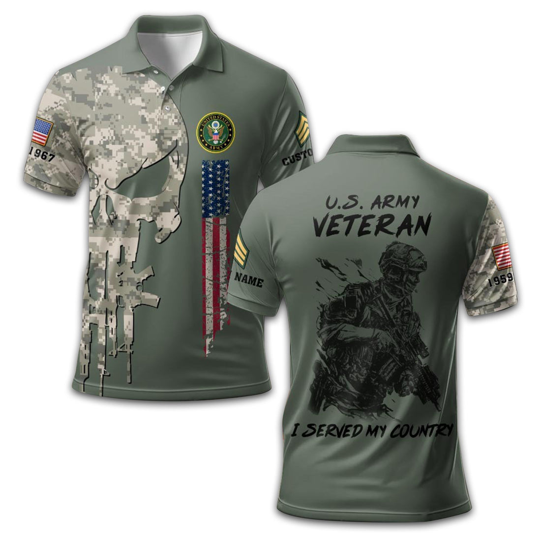 Premium US Army Polo Shirt VPVC212001, Custom Name, Rank, Year, Gifts For Army Veteran, Best Gifts On Father's Day, Armed Forces Day, Independence Day, Veterans Day.