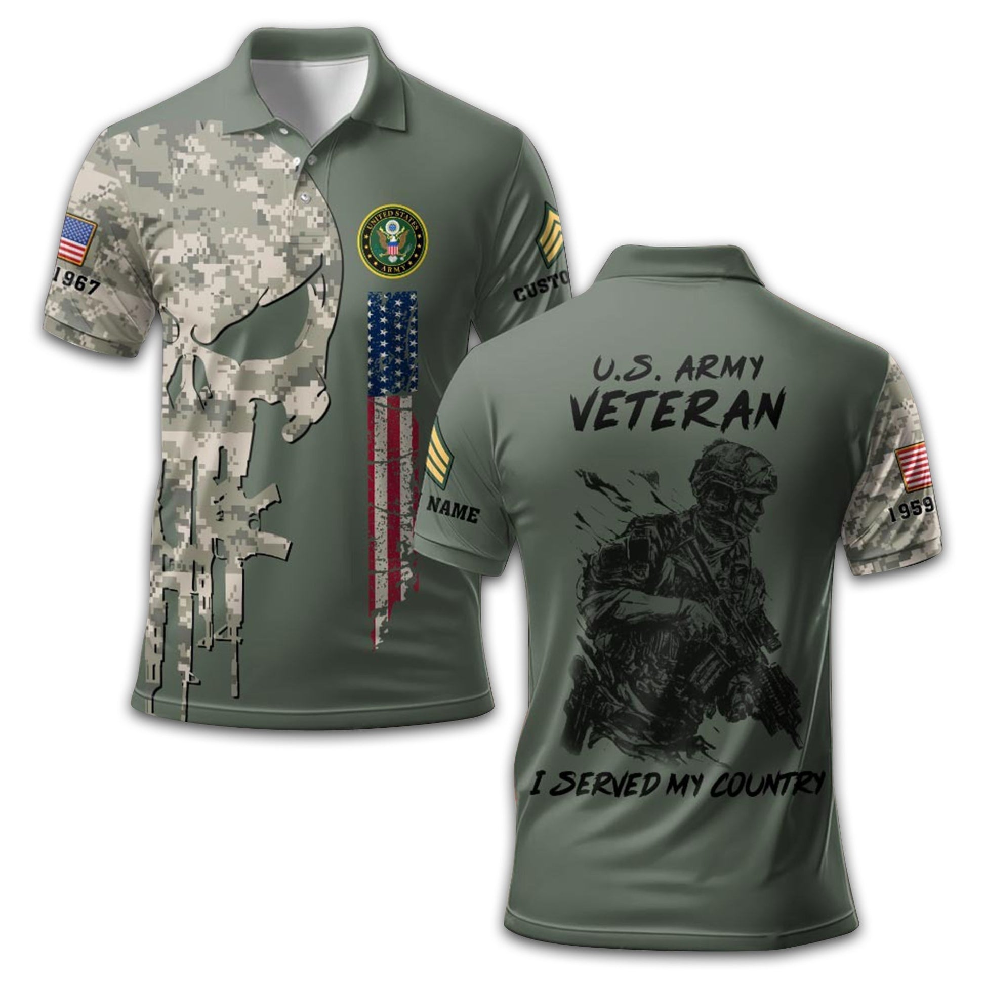 Premium US Army Polo Shirt VPVC212001, Custom Name, Rank, Year, Gifts For Army Veteran, Best Gifts On Father's Day, Armed Forces Day, Independence Day, Veterans Day.