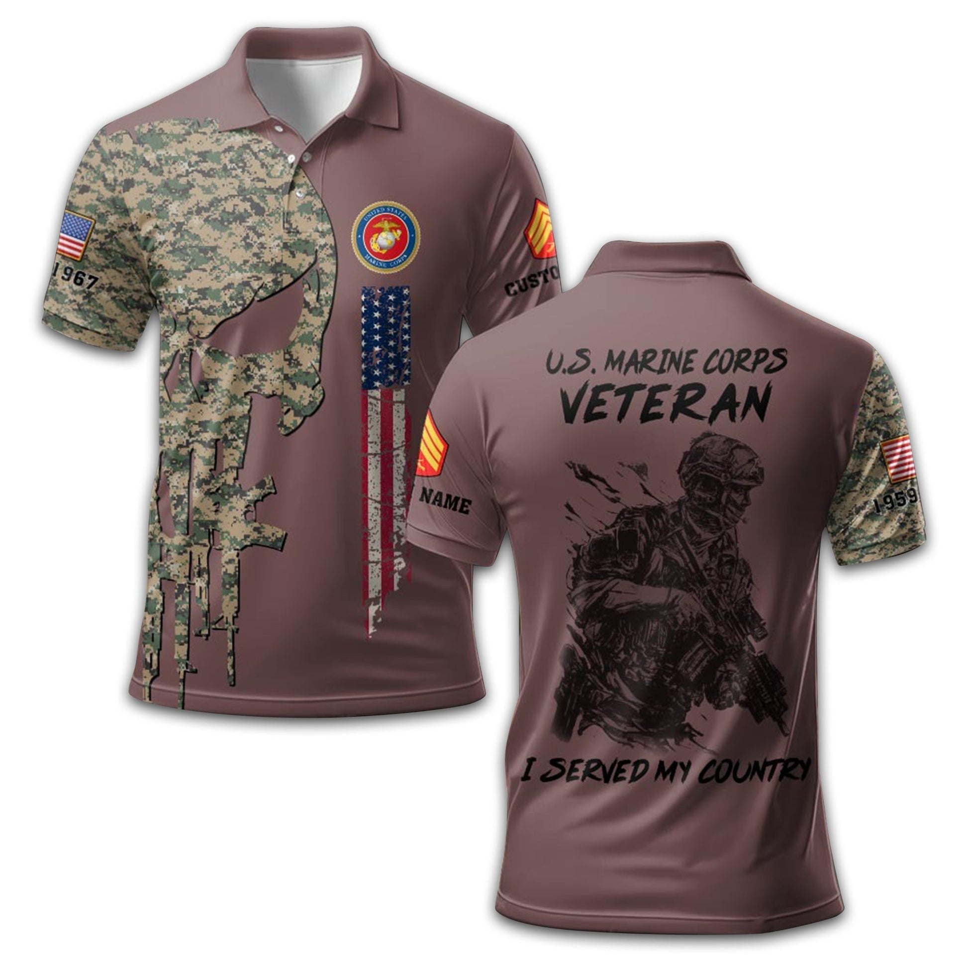 Premium USMC Polo Shirt VPVC212003, Custom Name, Rank, Year, Gifts For Marine Veteran, Best Gifts On Father's Day, Armed Forces Day, Independence Day, Veterans Day.