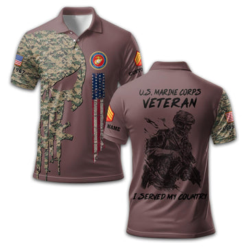 Premium USMC Polo Shirt VPVC212003, Custom Name, Rank, Year, Gifts For Marine Veteran, Best Gifts On Father's Day, Armed Forces Day, Independence Day, Veterans Day.