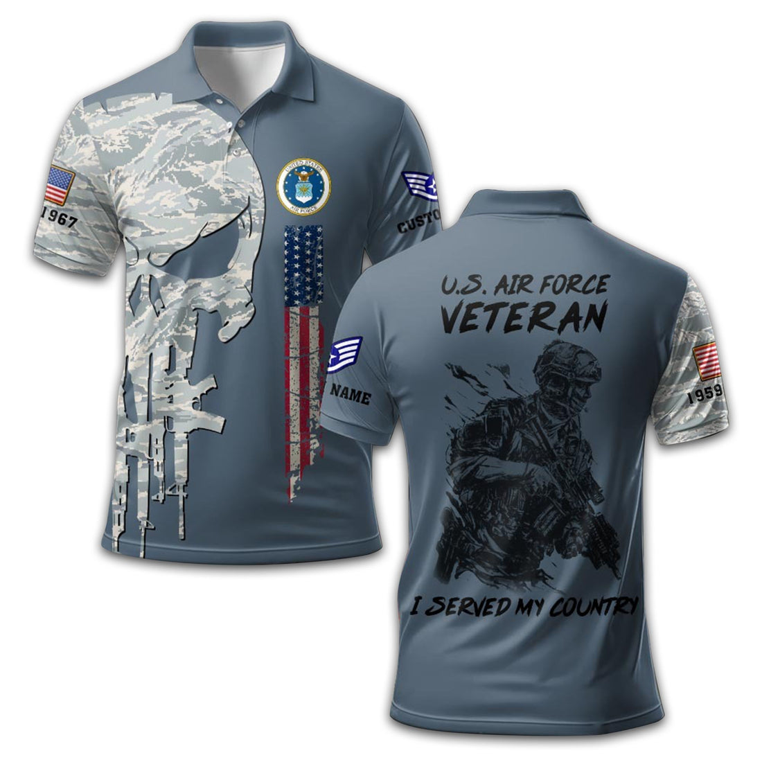Premium USAF Polo Shirt VPVC212004, Custom Name, Rank, Year, Gifts For Air Force Veteran, Best Gifts On Father's Day, Armed Forces Day, Independence Day, Veterans Day.