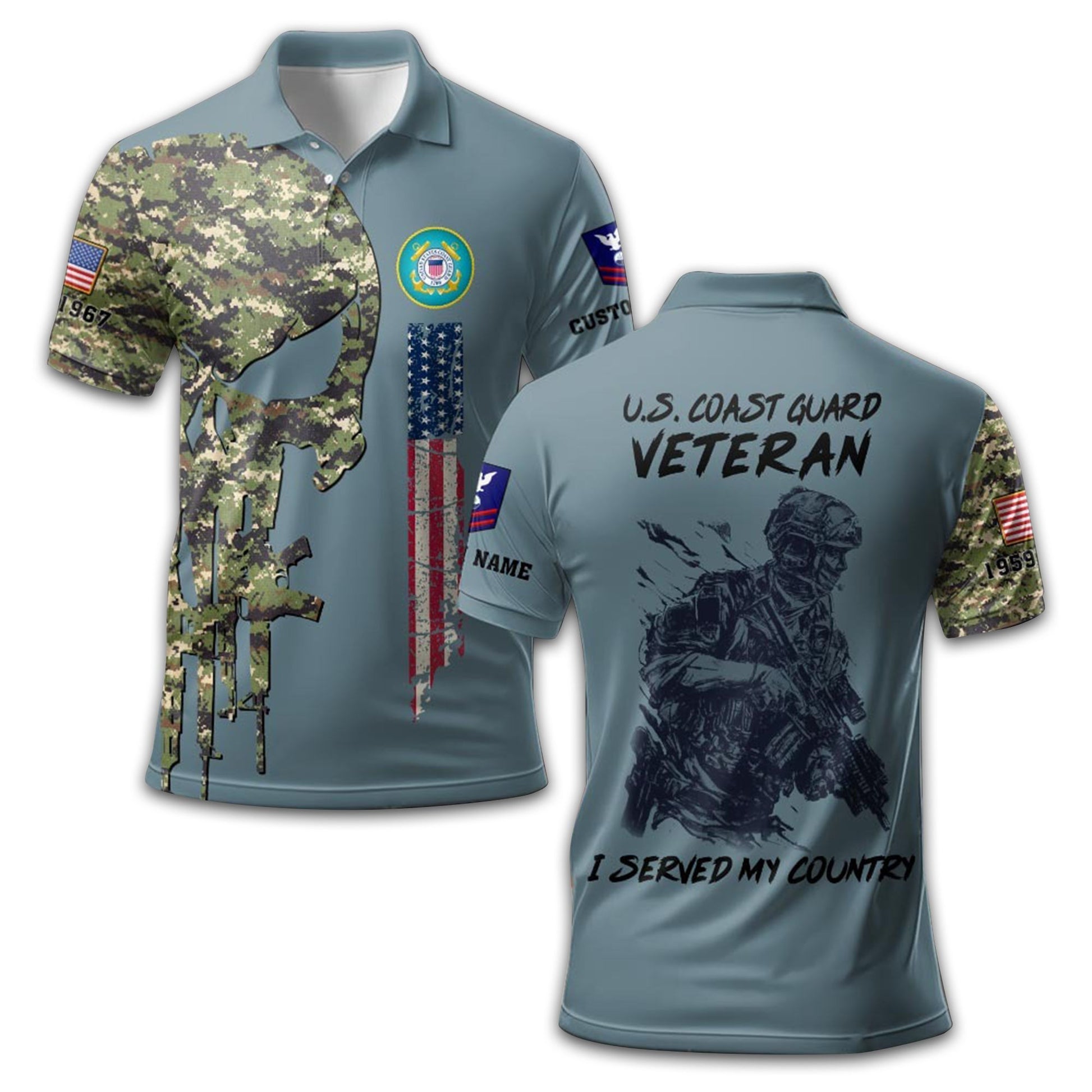 Premium USCG Polo Shirt VPVC212005, Custom Name, Rank, Year, Gifts For Coast Guard Veteran, Best Gifts On Father's Day, Armed Forces Day, Independence Day, Veterans Day.