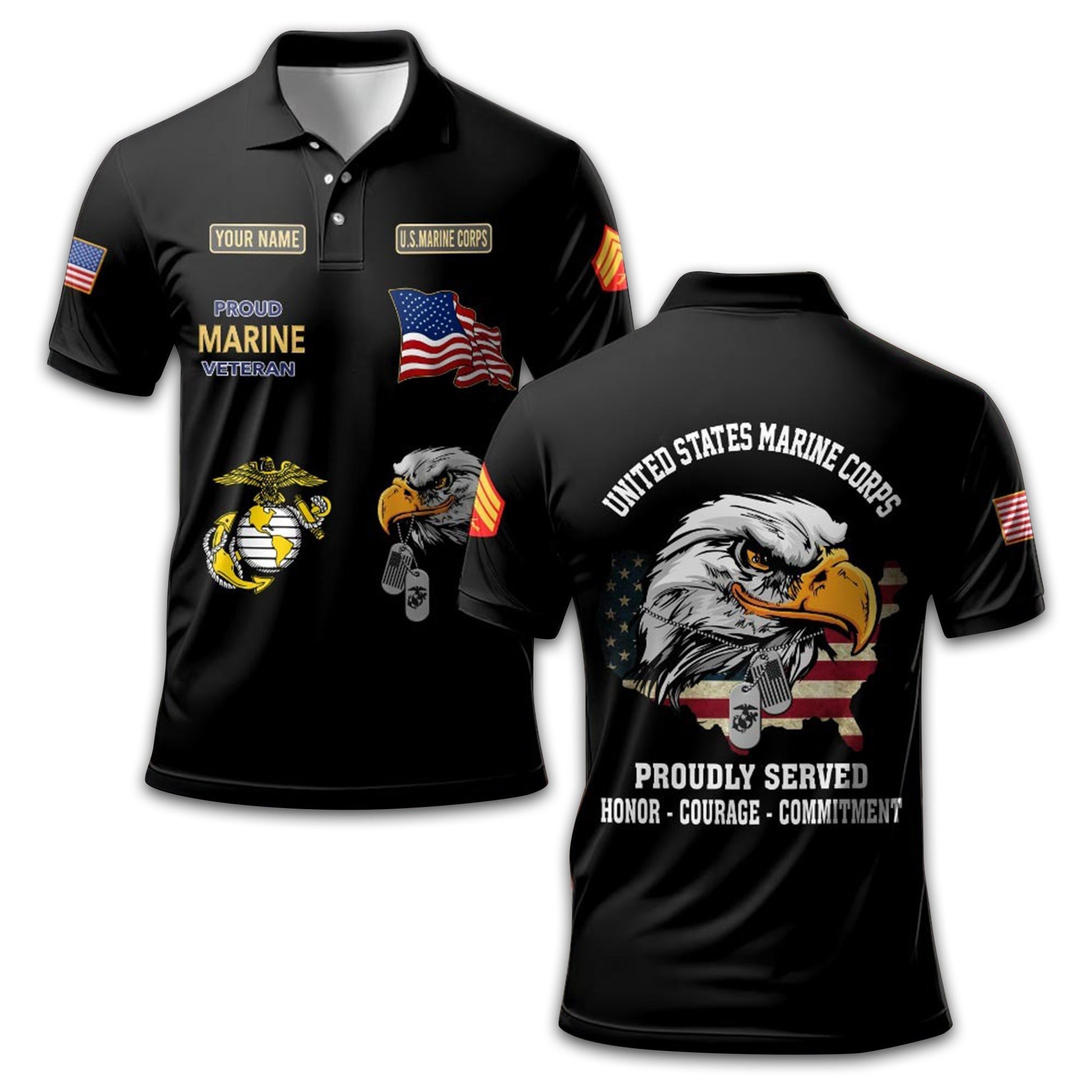 Premium USMC Polo Shirt VPVC212208, Custom Name, Rank Gifts For Marine Veteran, Best Gifts On Father's Day, Armed Forces Day, Independence Day, Veterans Day.