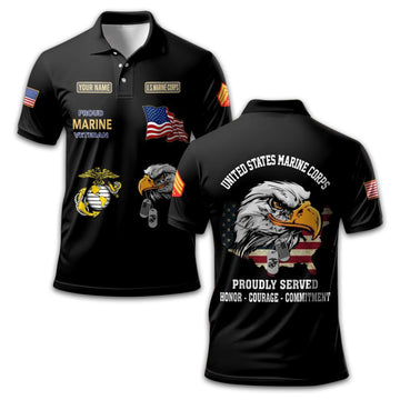 Premium USMC Polo Shirt VPVC212208, Custom Name, Rank Gifts For Marine Veteran, Best Gifts On Father's Day, Armed Forces Day, Independence Day, Veterans Day.