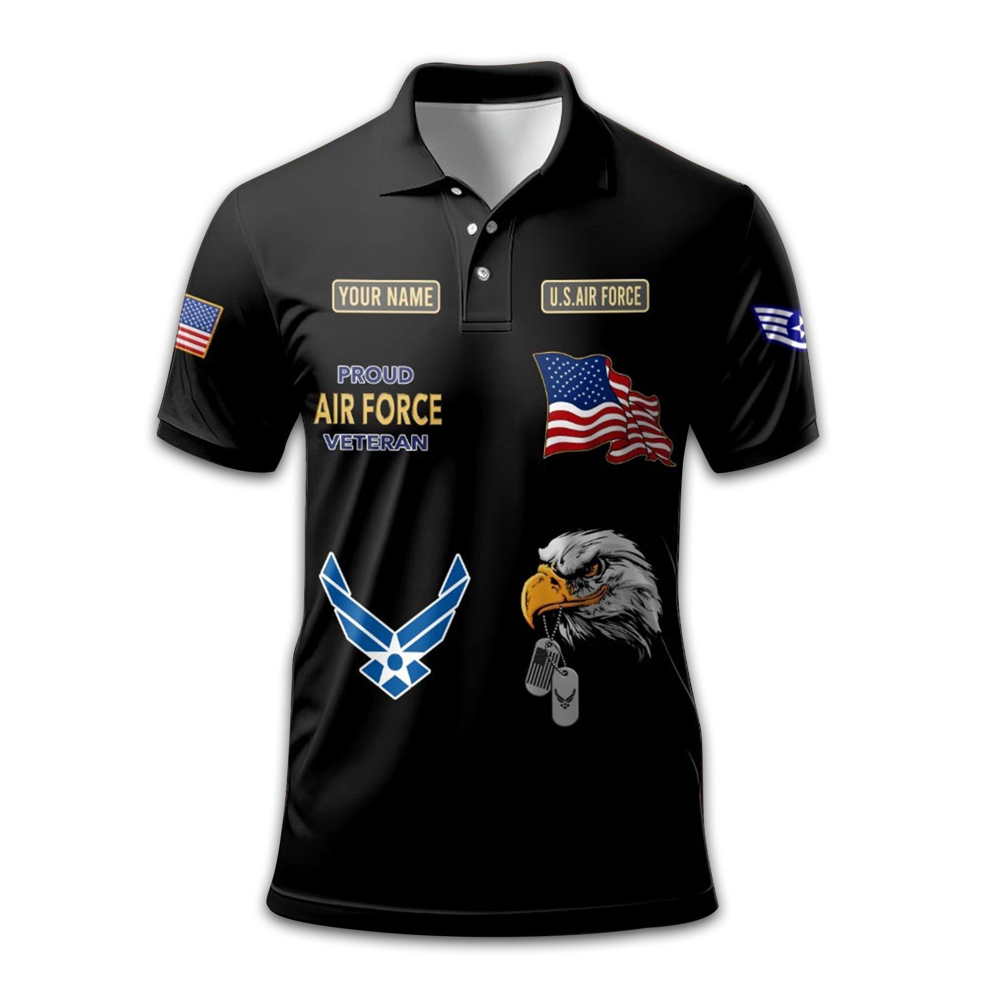 Premium USAF Polo Shirt VPVC212209, Custom Name, Rank Gifts For Air Force Veteran, Best Gifts On Father's Day, Armed Forces Day, Independence Day, Veterans Day.