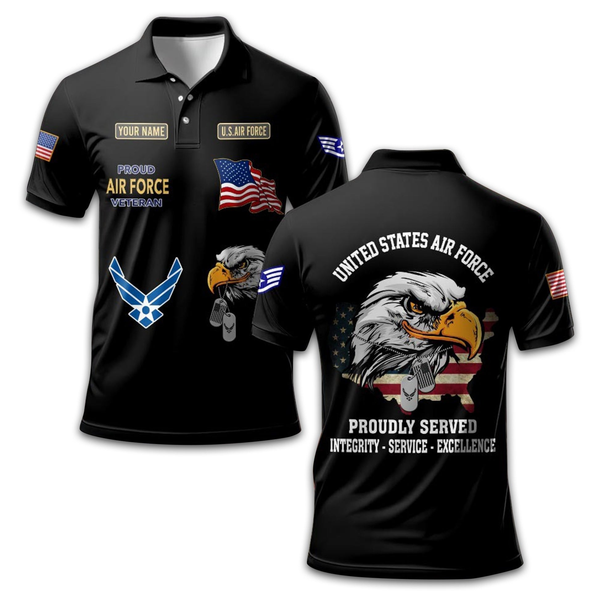 Premium USAF Polo Shirt VPVC212209, Custom Name, Rank Gifts For Air Force Veteran, Best Gifts On Father's Day, Armed Forces Day, Independence Day, Veterans Day.