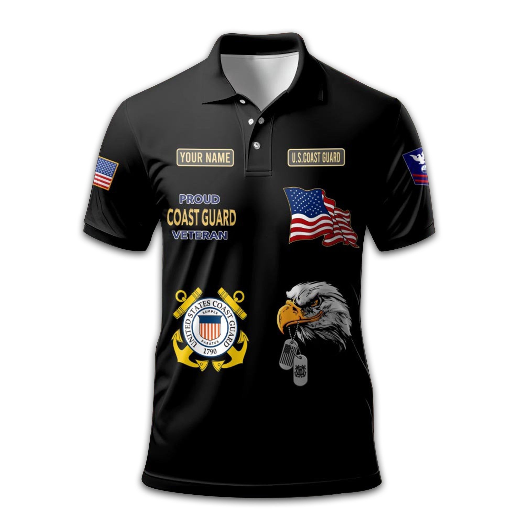 Premium USCG Polo Shirt VPVC212210, Custom Name, Rank Gifts For Coast Guard Veteran, Best Gifts On Father's Day, Armed Forces Day, Independence Day, Veterans Day.