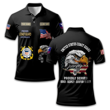 Premium USCG Polo Shirt VPVC212210, Custom Name, Rank Gifts For Coast Guard Veteran, Best Gifts On Father's Day, Armed Forces Day, Independence Day, Veterans Day.