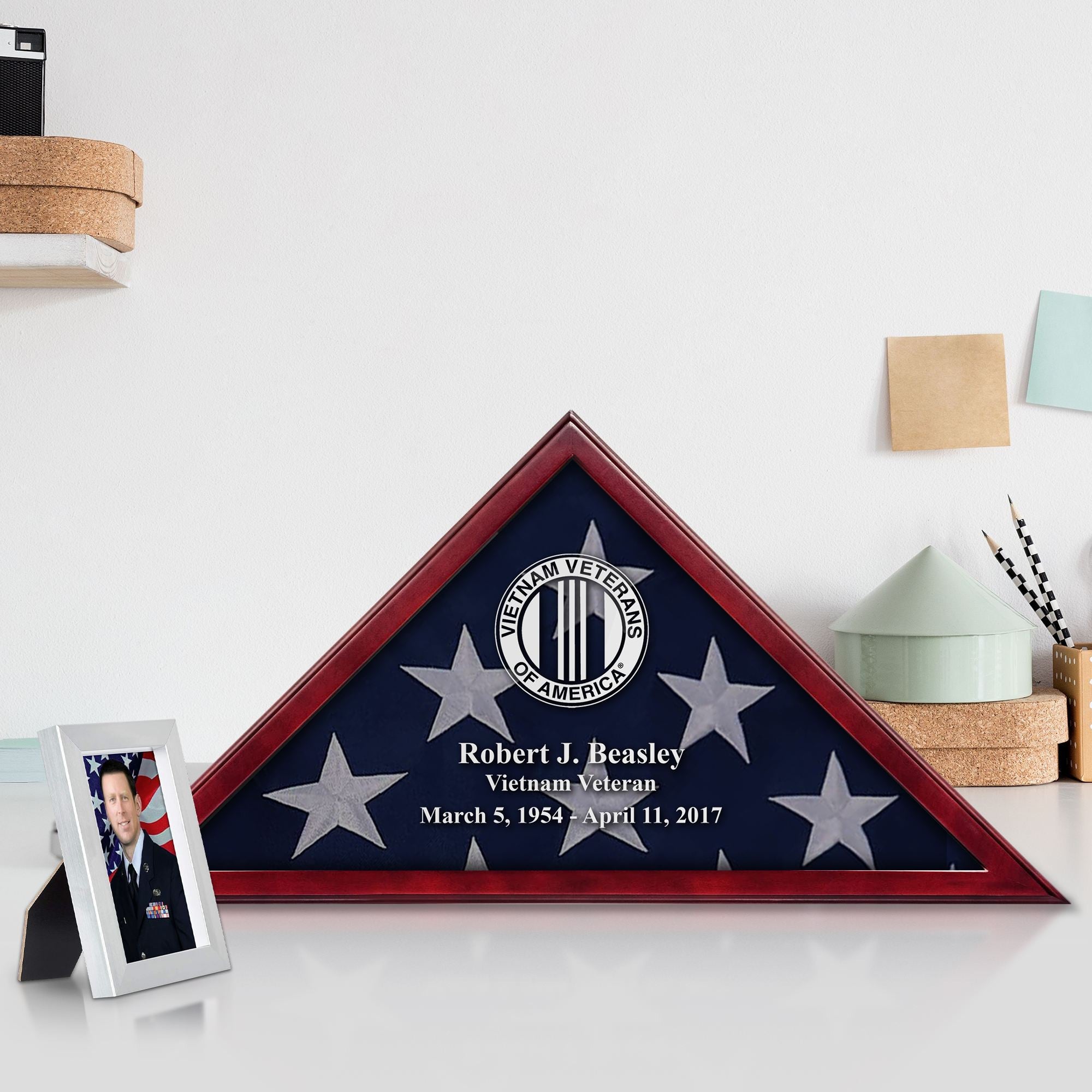 Premium Personalized Flag Case BPVC250201, Flag Box for American Veteran Flag 9.5 X 5 Feet, Flag Display Case for Burial, Flag Wall Mounted, Flag to Display Folded