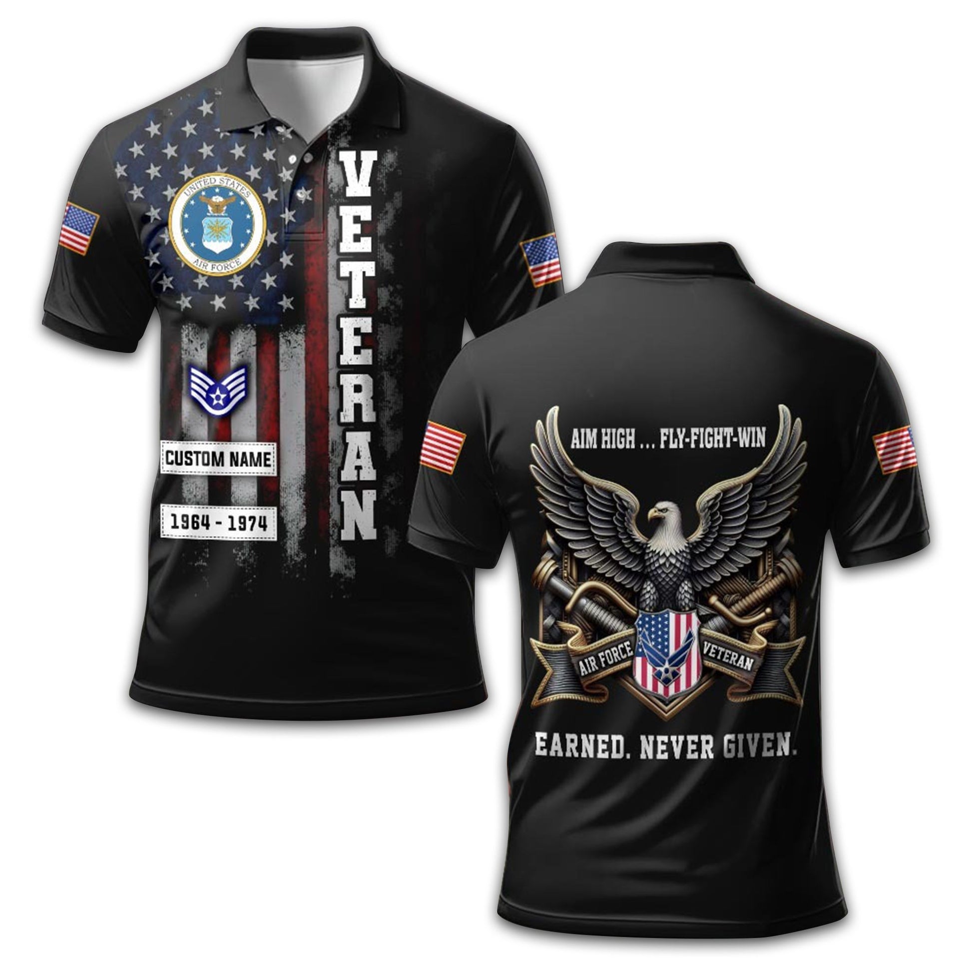 Premium USAF Polo Shirt VPVC212209, Custom Name, Rank, Year Gifts For Air Force Veteran, Best Gifts On Father's Day, Armed Forces Day, Independence Day, Veterans Day.