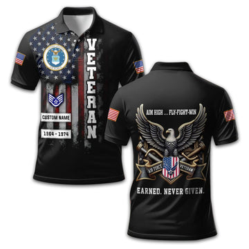Premium USAF Polo Shirt VPVC212209, Custom Name, Rank, Year Gifts For Air Force Veteran, Best Gifts On Father's Day, Armed Forces Day, Independence Day, Veterans Day.