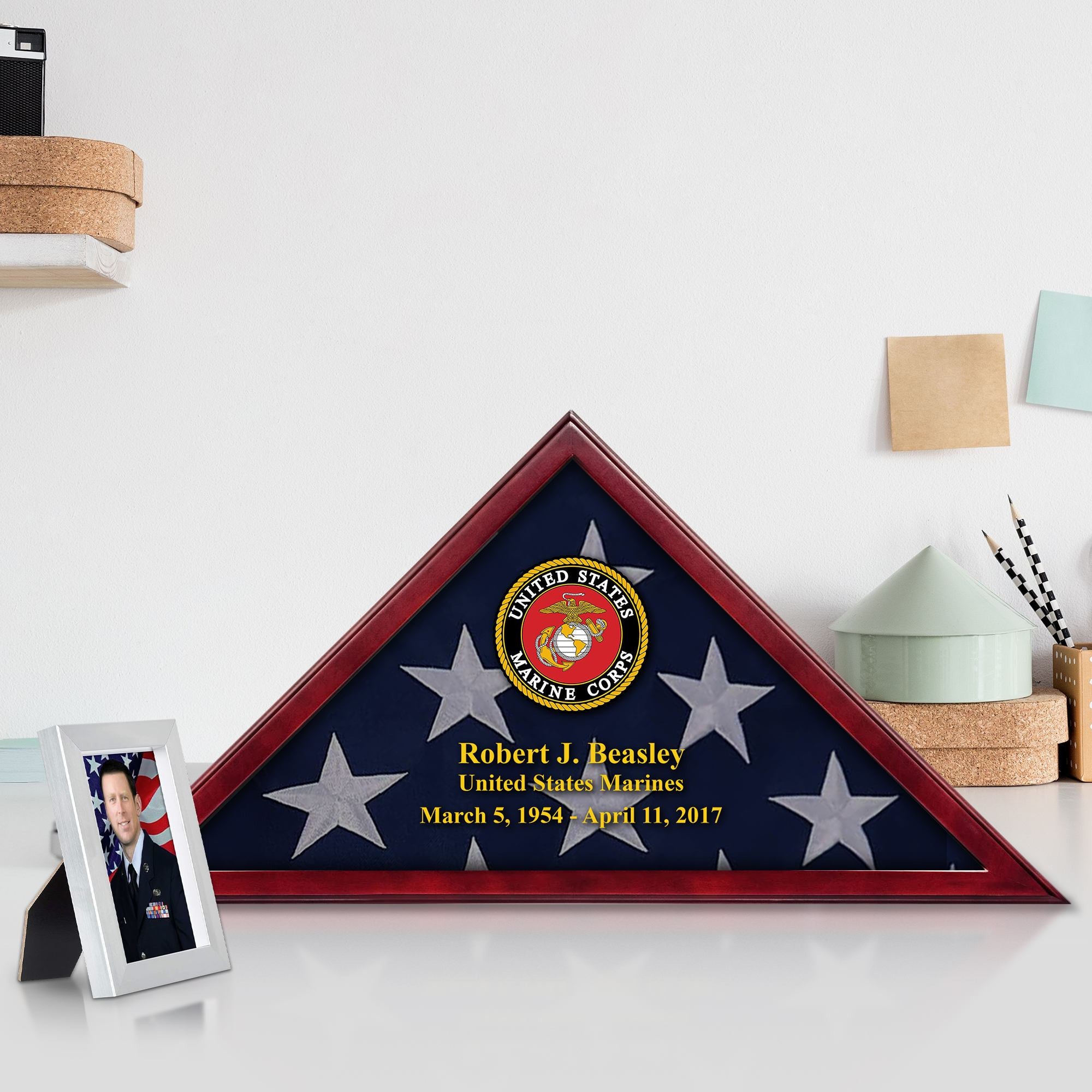 Premium Personalized Flag Case BPVC270202, Flag Box for American Veteran Flag 9.5 X 5 Feet, Flag Display Case for Burial, Flag Wall Mounted, Flag to Display Folded